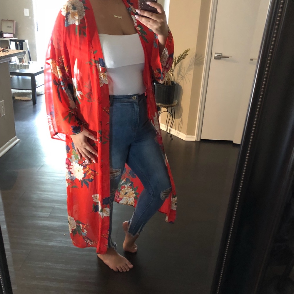 Red Cover up kimono sarong